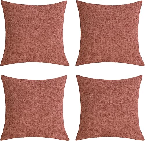 Juego de 4 fundas de almohada decorativas de lino con textura roja de 18 x 18 pulgadas, fundas de almohada rústicas para exteriores, fundas