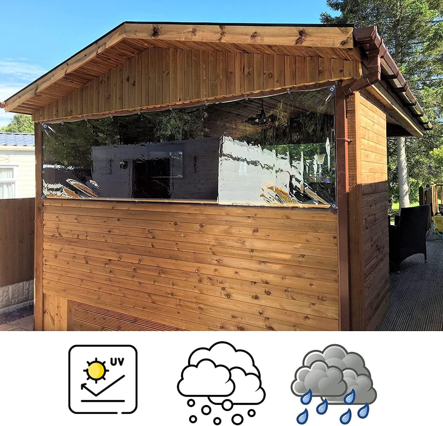 Abdeckplane Wasserdicht, Reißfest Transparent Plane mit Ösen, 0.3mm Dick Multifunktionale PVC Schutz Abdeckung, für Auto, Camping, Gartenmöbel, mit Seil und Kabelbindern, 420g/m² (2.4X3M)