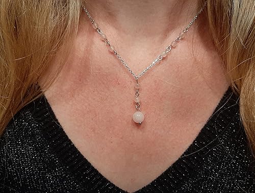 Miniatura 5 de Natural Crystal Bead Rose Quartz Y Shaped Lariat Necklace Non-Tarnish Steel Chain