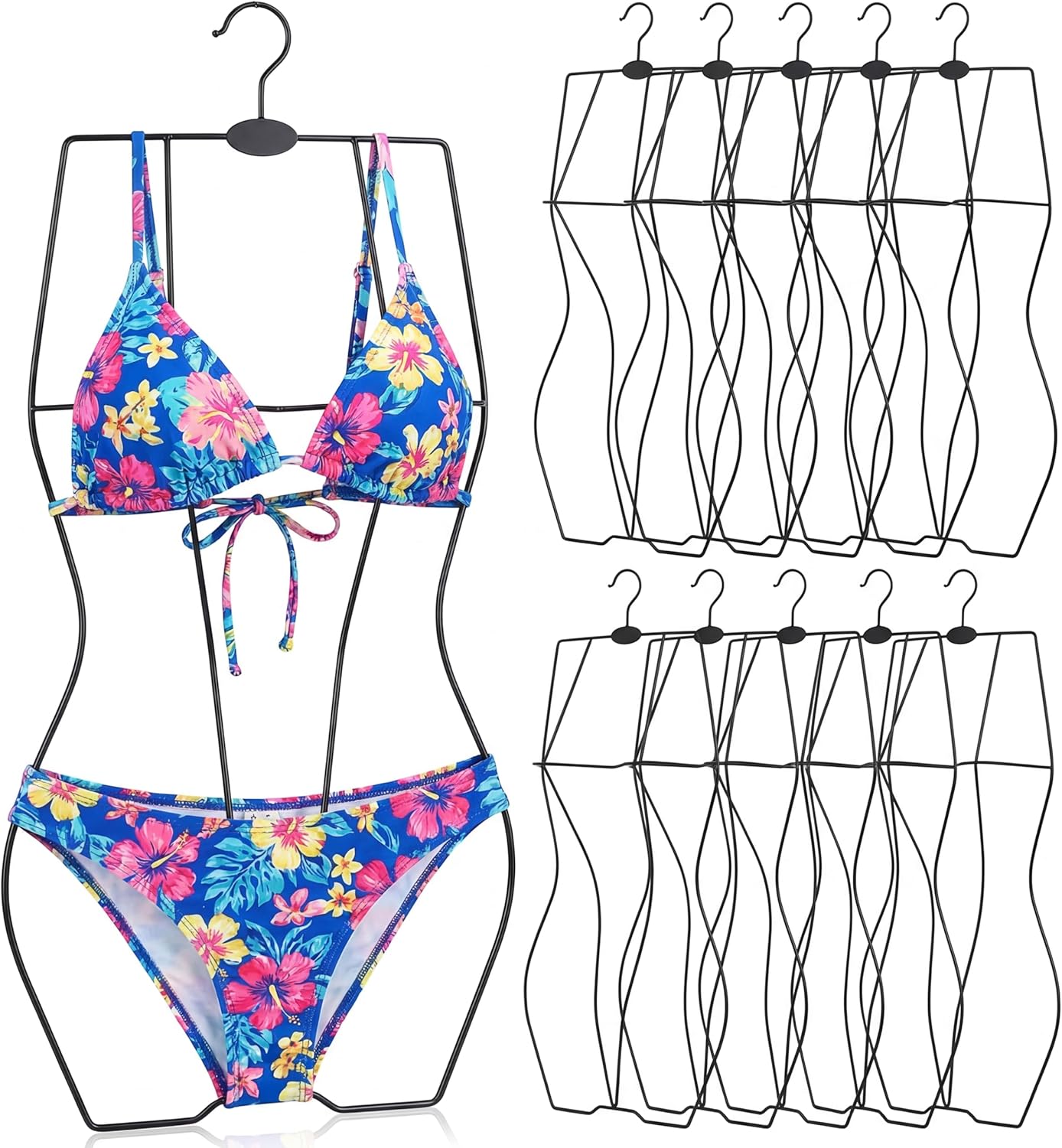 10 Pack Lingerie Hangers Body Shape Hangers for Display Swimsuit Display Metal Wire Swimwear Rack for Bikini Lingerie Dress Black, 4mm Thickened