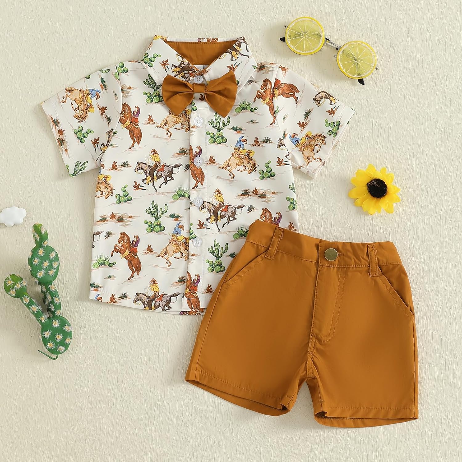 Toddler Boy Western Summer Clothes Riding Horse Button Down Short Sleeve Shirt and Shorts Set Country Baby Clothes - Image 6
