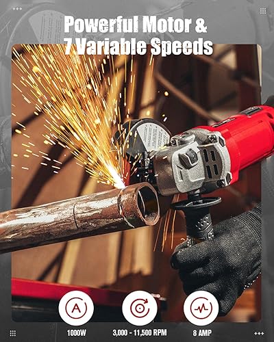 Miniatura 2 de AVID POWER Amoladora angular de 4-12 pulgadas, 8.0 amperios, 1000 W, amoladora de metal de 7 velocidades variables, 11,500 RPM, interruptor de