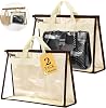 2 Pack XL Size Clear Handbag Storage Organizer Dust Cover Bags, Handbag Dust Bags, Clear Purse Storage Organizer for Closet, with Zipper and Handle