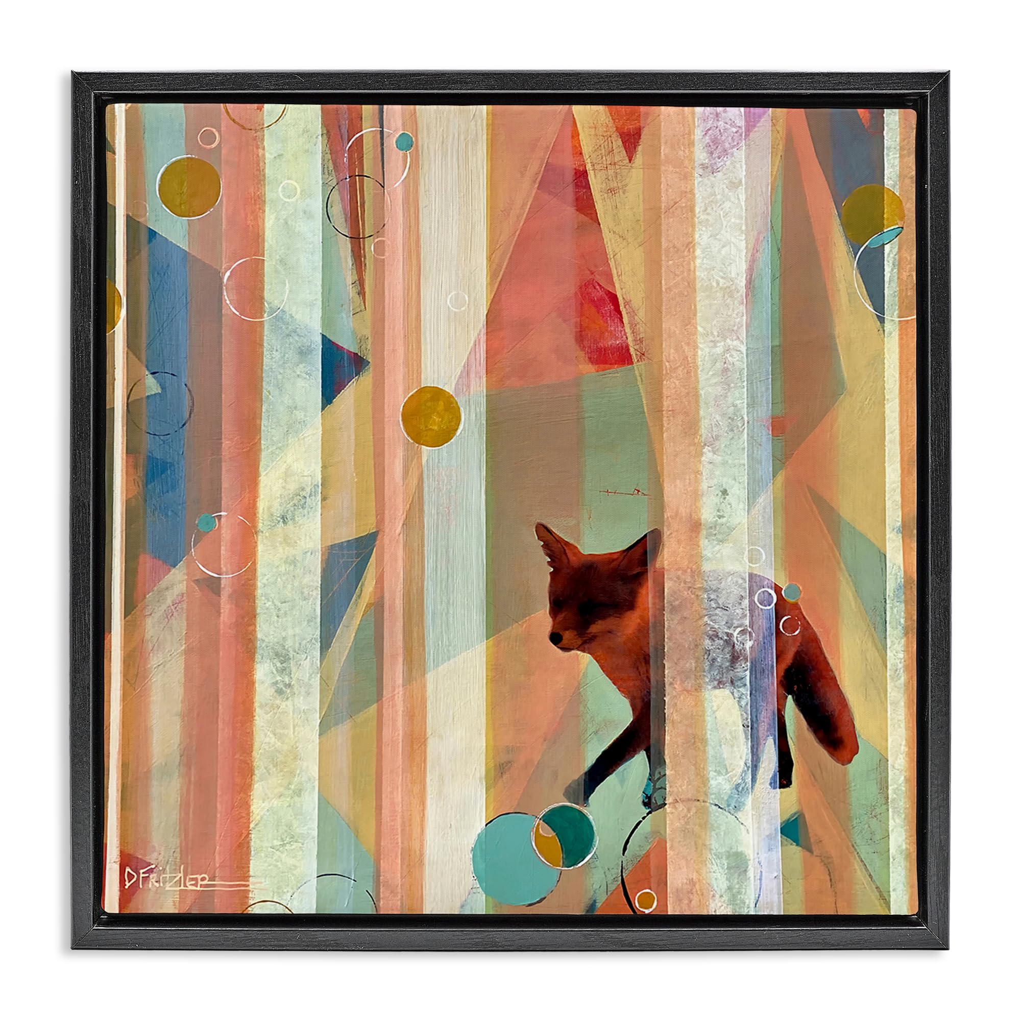 Stupell Industries 'Making My Move Fox', Floating Frame Canvas Art, Black, 18 x 18 Inches, Easy to Hang and Sturdy, Made in USA, by Dianna Fritzler