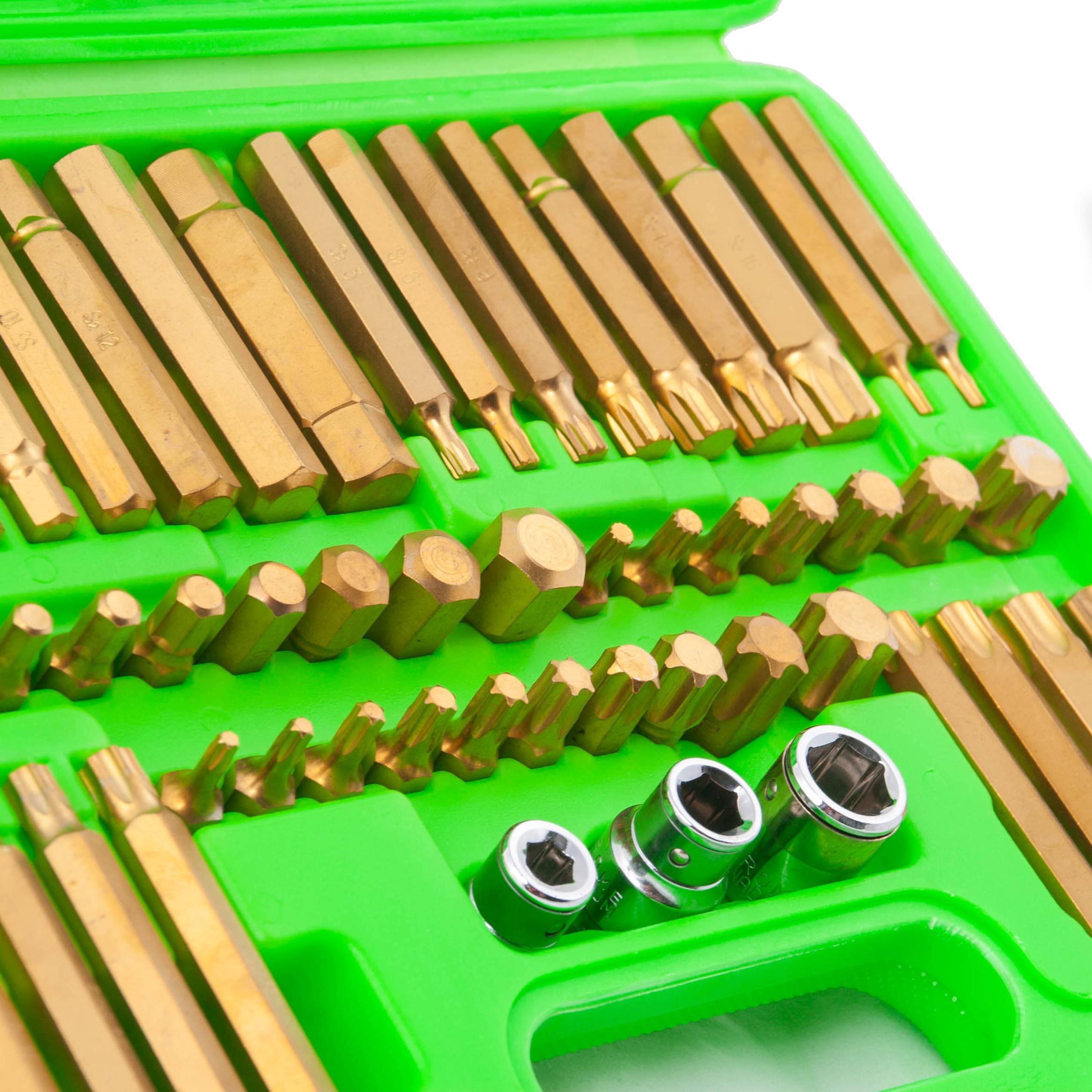Juego de puntas combinadas allen hexagonales, torx, RIBE y XZN spline ACERO S2 PARA PISTOLA IMPACTO, 55 piezas
