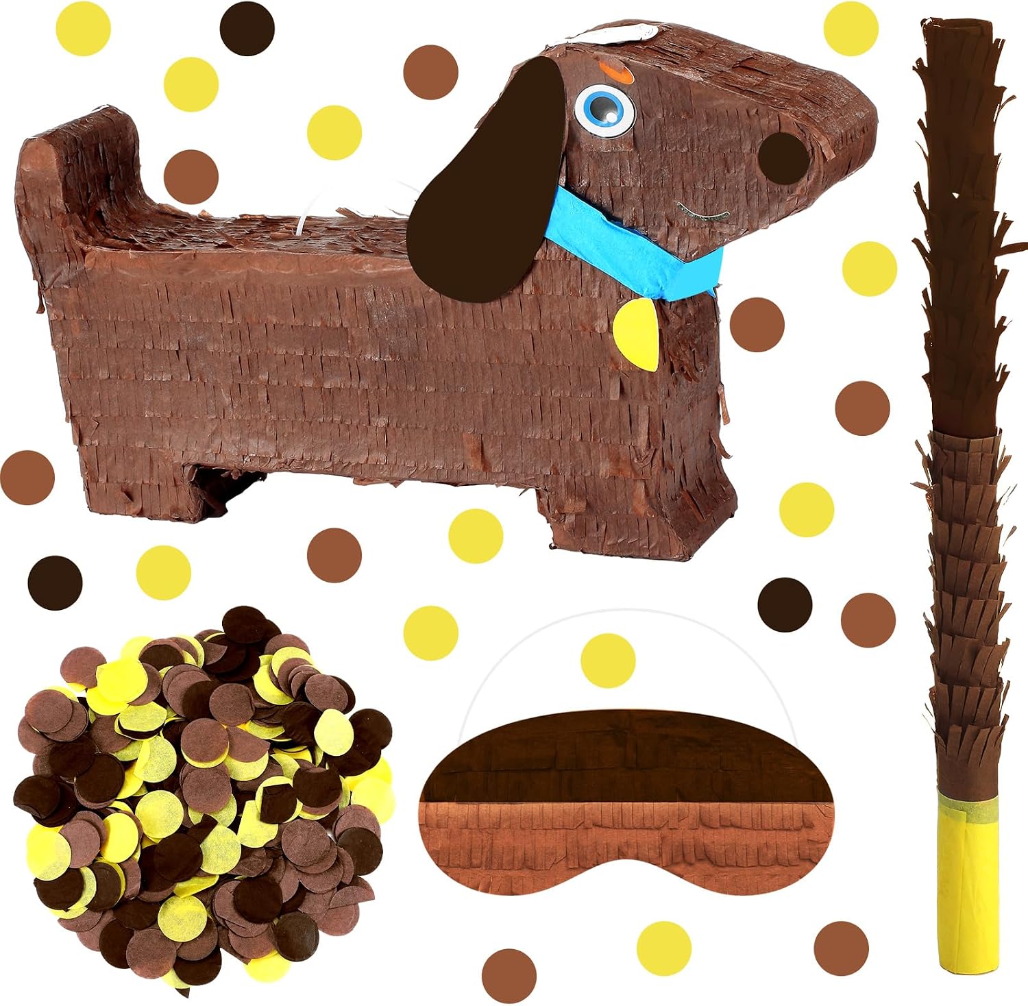 Soulchen Dachshund Dog Piñata Puppy Birthday Decoration with a Blindfold, Bat and Confetii for Dog Theme Birthday Party Holiday Piñata Party Baby Shower Supplies