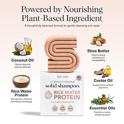 Miniatura 5 de Kitsch Fortalecimiento 2 en 1 Champú en barra de arroz para el cabello y el afeitado barra de champú totalmente natural para el cabello seco barra