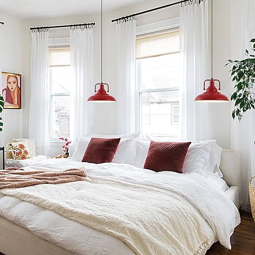 Miniatura 6 de Paquete de 3 luces colgantes rojas de granja, luces colgantes de metal para isla de cocina, lámpara colgante industrial, luz colgante de isla