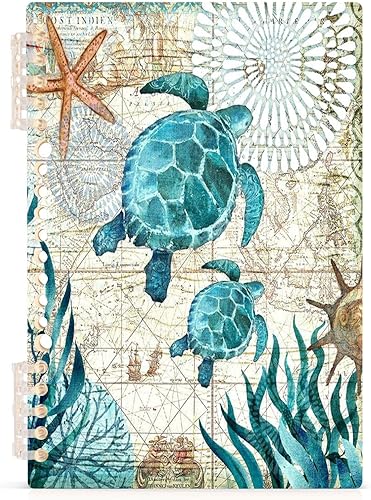 Miniatura 2 de Angelabao Paquete de 2 cuadernos con rayas universitarias, diseño vintage de tortugas marinas y estrellas de mar, mapa de estrellas de mar, cuaderno