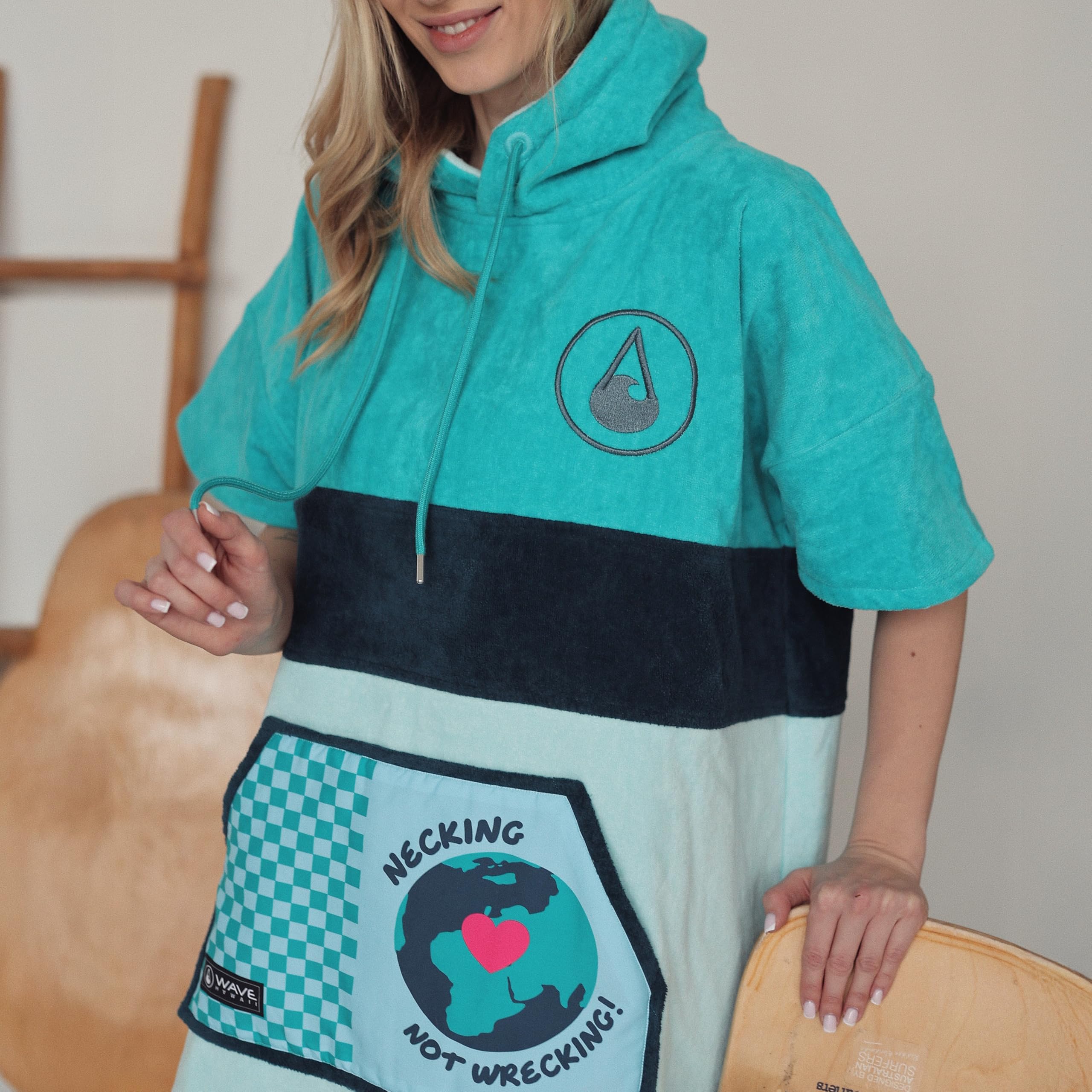 WAVE HAWAII Ponczo kąpielowe dla kobiet i mężczyzn, rozmiar L, 170-200 cm, 100% bawełna, ponczo surfingowe, welur i ręcznik frotte o wysokiej absorpcji wody, pomoc w przebieraniu się na plażę i dla