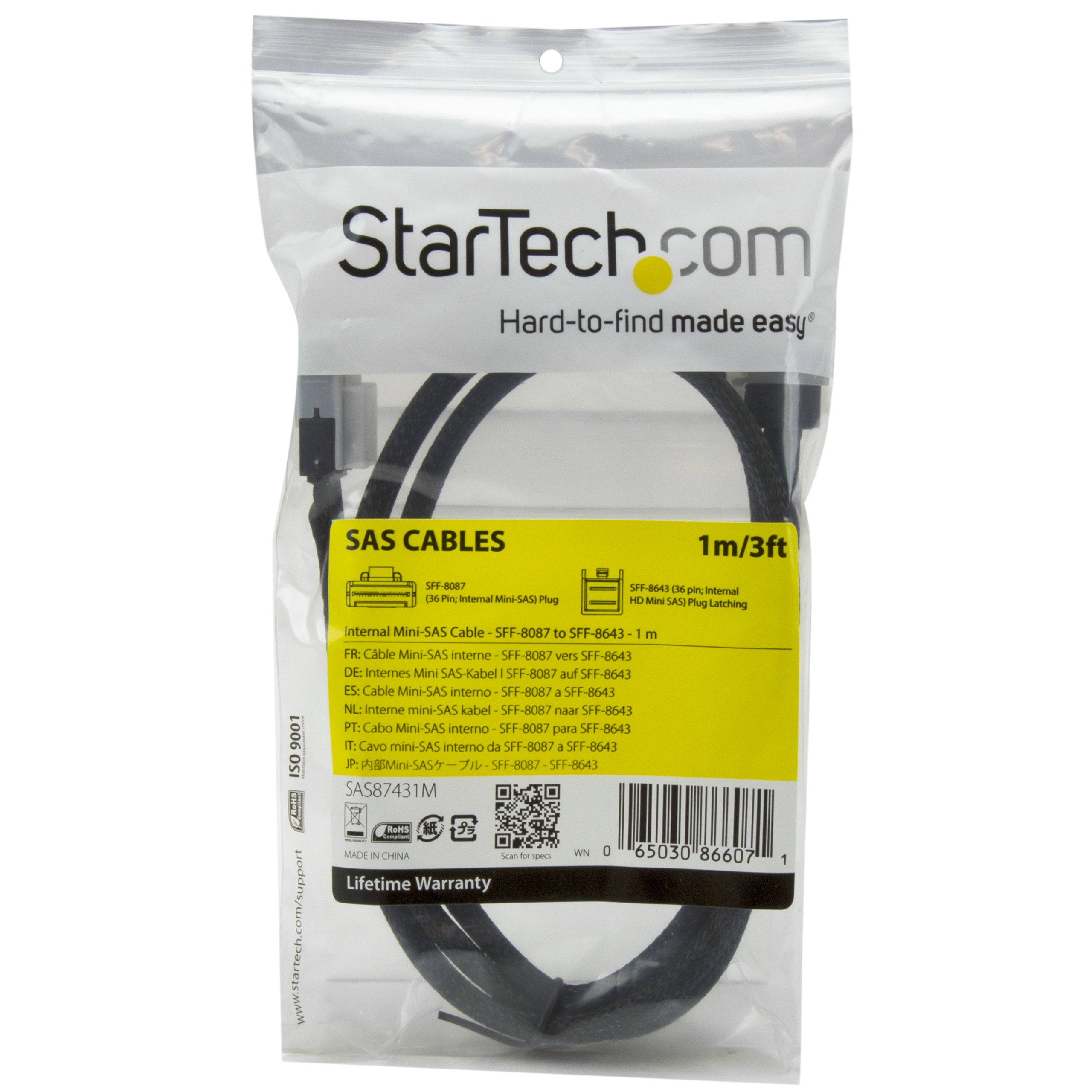 StarTech.com Cavo interno Mini SAS da 1m, SFF-8087 a SFF 8643