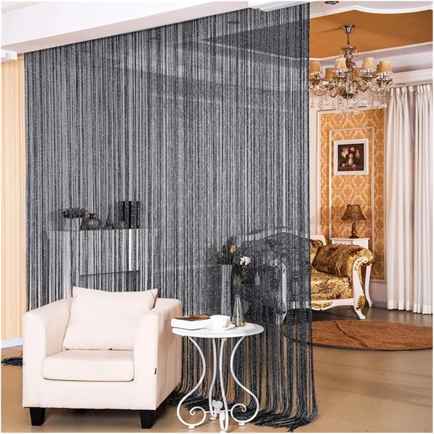 Solid Blackout Curtains for Bedroom String Curtains Glitter Fringe 100x200cm Doorway Divider Strip(Black)