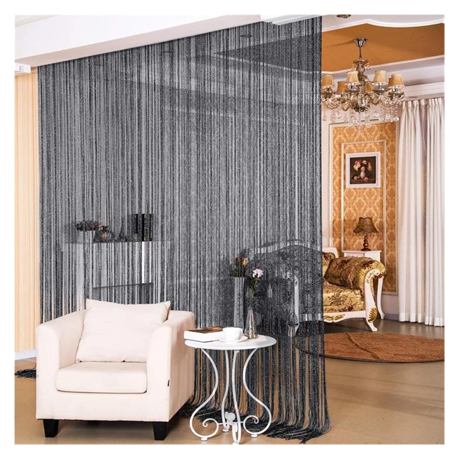 LGWW Home Room Blackout Curtains String Curtains Glitter Fringe 100x200cm Doorway Divider Strip(Black)