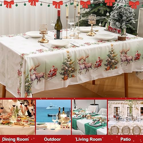 Miniatura 3 de Paquete de 6 manteles desechables de Navidad, manteles rectangulares de 60 x 86 pulgadas, de microfibra, impermeable y resistente a las manchas,