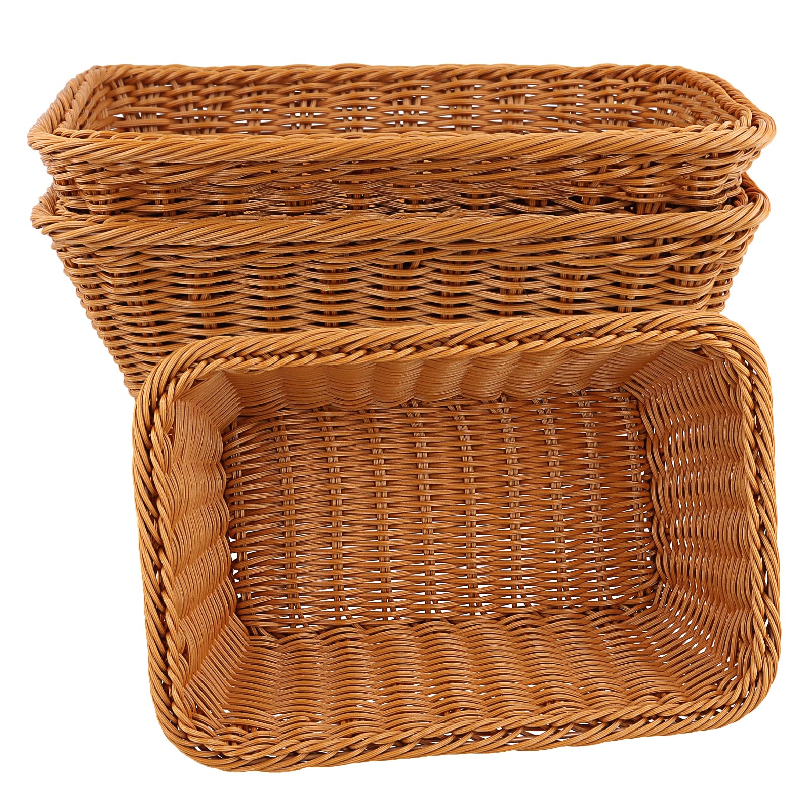 Jeuihau Brown 3 Pack Rectangular Wicker Bread Baskets, 30 X 20 X 10Cm Poly Wicker Serving Basket For Fruit, Vegetable