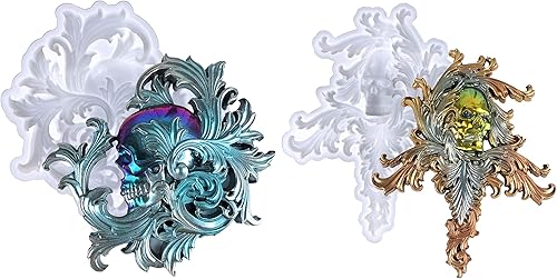 Miniatura 2 de Xidmold 2 moldes de resina de calavera grandes, molde de fundición epoxi de calavera 3D para decoración de pared, molde de silicona para decoración