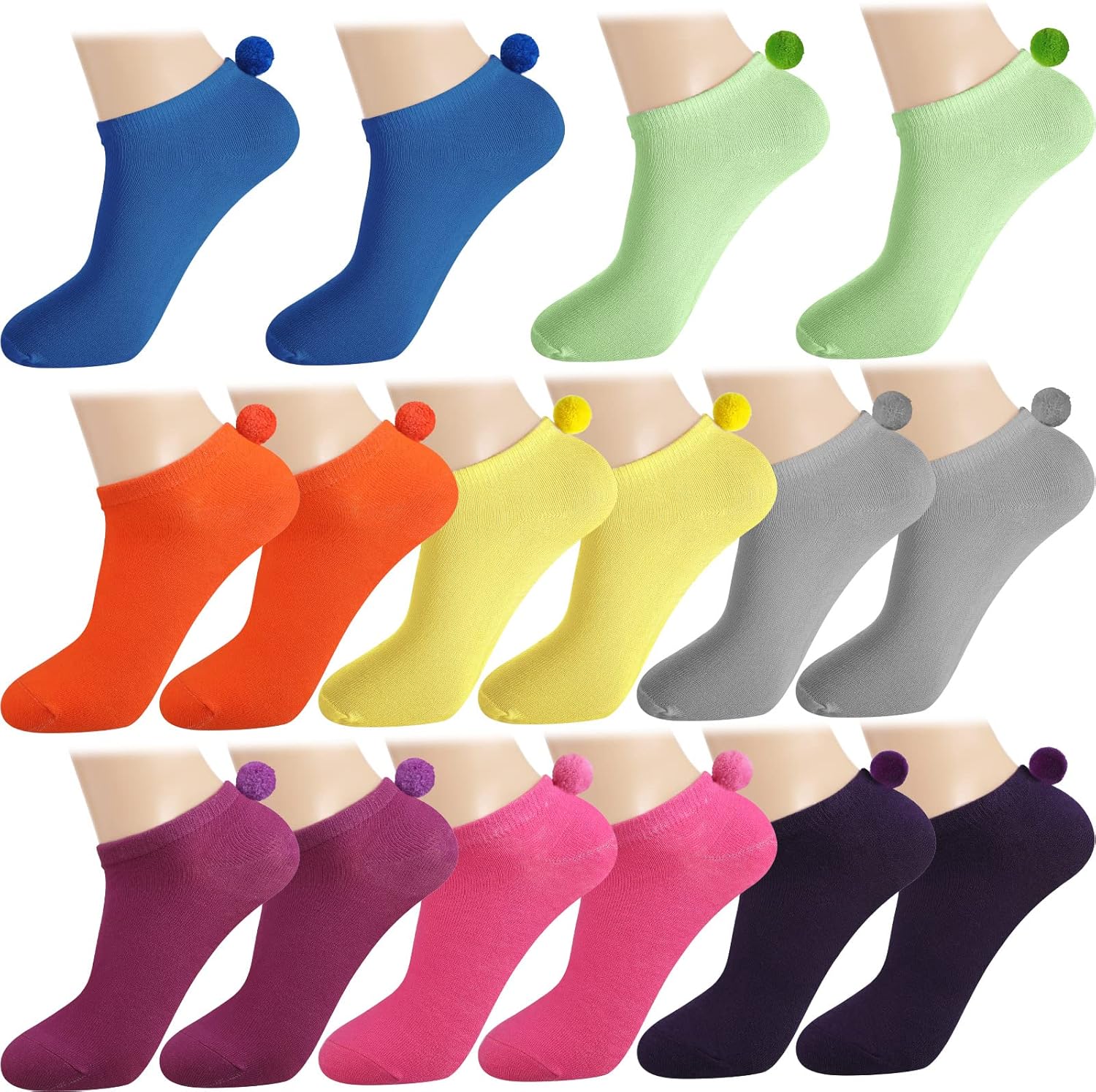 SATINIOR 16 Pairs Women Pom Pom Socks with Balls on The Back Ankle