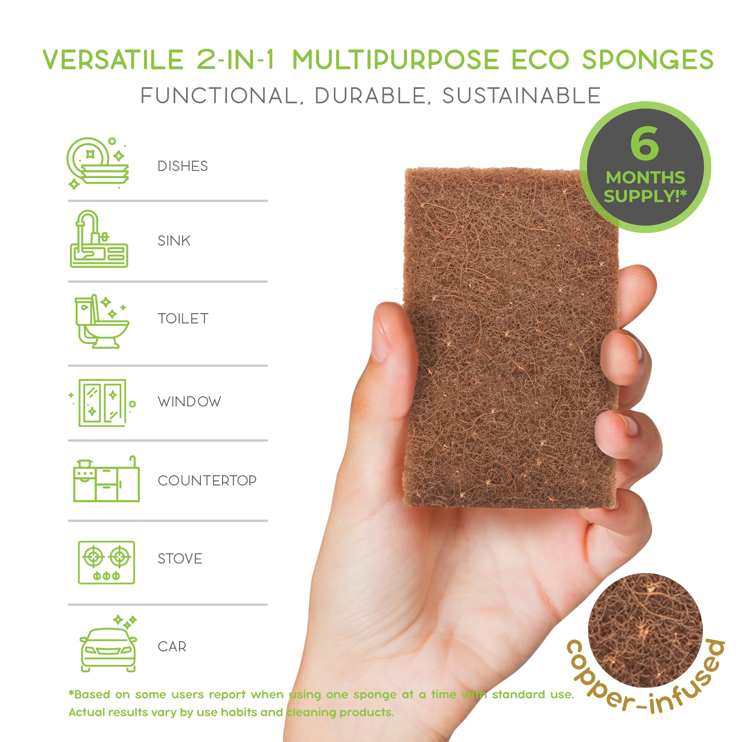 Abwaschschwämme, biologisch abbaubar, für Geschirr und Badezimmer, nachhaltige, natürliche Zellulose & Kupfer infundiert, antibakterieller Sisal-Schwamm, vegan, Scheuermittel, Geschirr, Küchenzubehör,