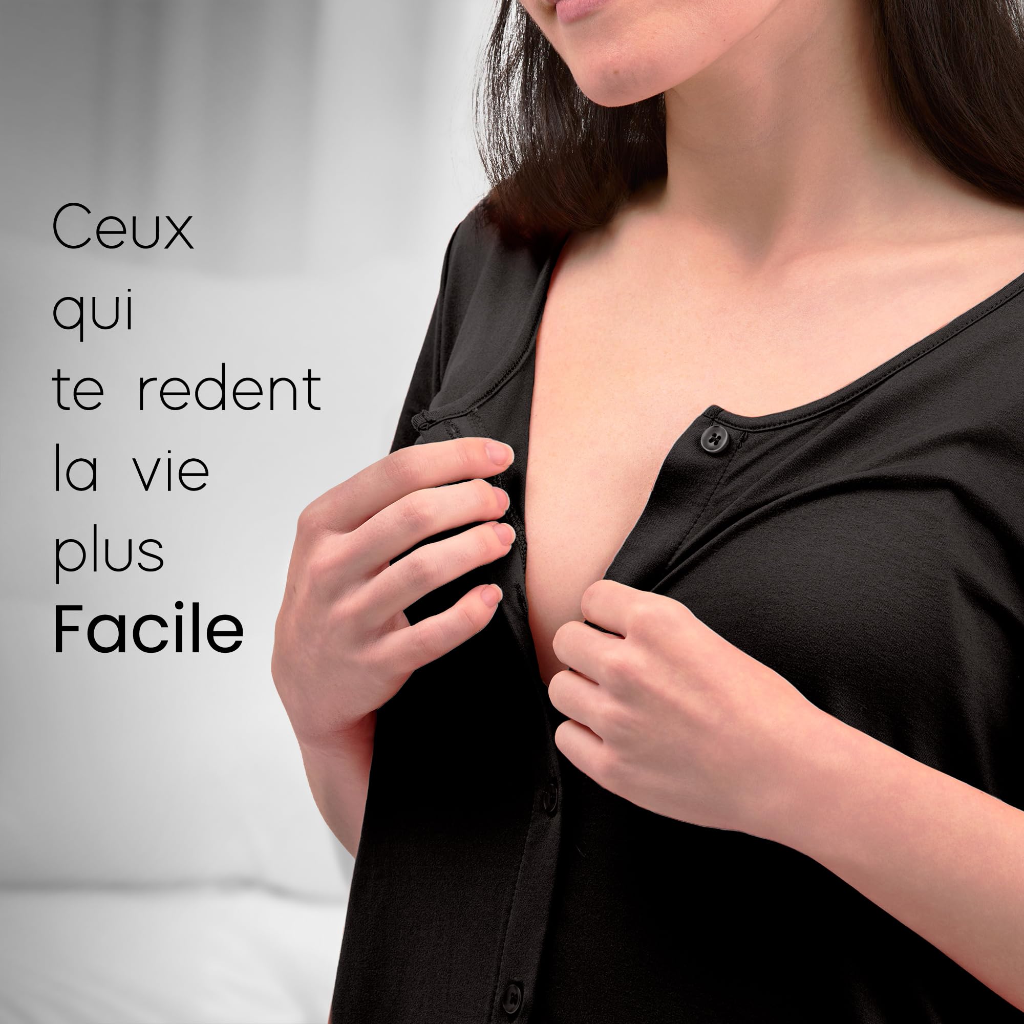 Chemise de Nuit Allaitement avec des Boutons, Chemise de Nuit Maternité, 3 en 1 Allaitement, Hôpital et Grossesse, Confort Maximal, Pyjama Allaitement Maternité