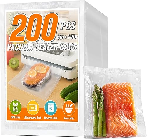 Miniatura 9 de FUNFERY Bolsas selladoras al vacío precortadas para alimentos, 150 pintas de 6 x 10 pulgadas y cuarto de galón de 8 x 12 pulgadas y galones de 11 x