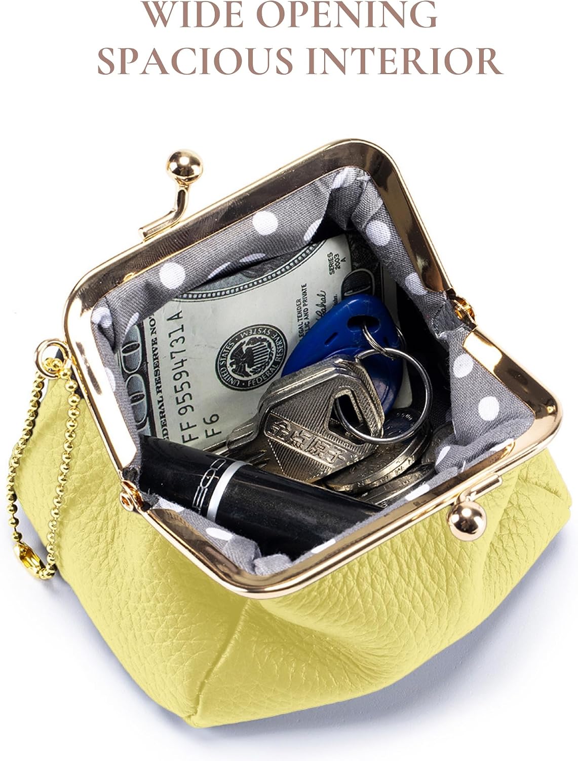 Leather Kiss Lock Coin Purse, Lemon Yellow image 2
