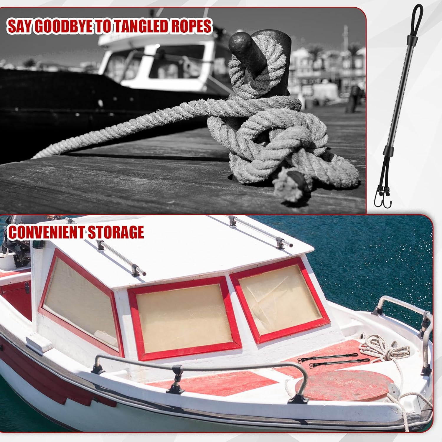Tandefio 2 Pcs Dock Rods for Boat Docking 16 Inch Dock Boat Mooring Poles, Bungee Lines with Hook, Speedboat Accessories for Men Gifts