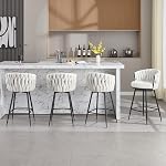 BFZ Bar Stools Set of 2 for Kitchen Counter, 26 inch Modern Fabric Counter Height Barstools, 360° Swivel Bar Chairs Stools with Woven Back and Footrest for Bar, Kitchen Island
