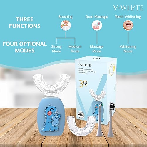 Miniatura 21 de V-White - Cepillo de dientes eléctrico para adultos, ultrasónico, en forma de U, para blanquear los dientes, limpieza bucal en 360°, protección