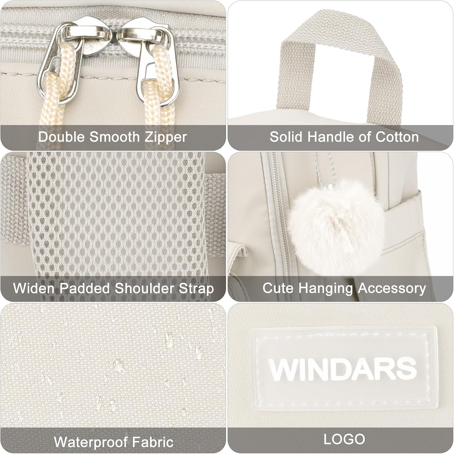 Backpacks for Girls, 15.6 Inch School Bag Cute Waterproof Laptop Bookbag Large College Backpack for Teen Women Students Anti Theft Travel Daypack, Beige - Image 4