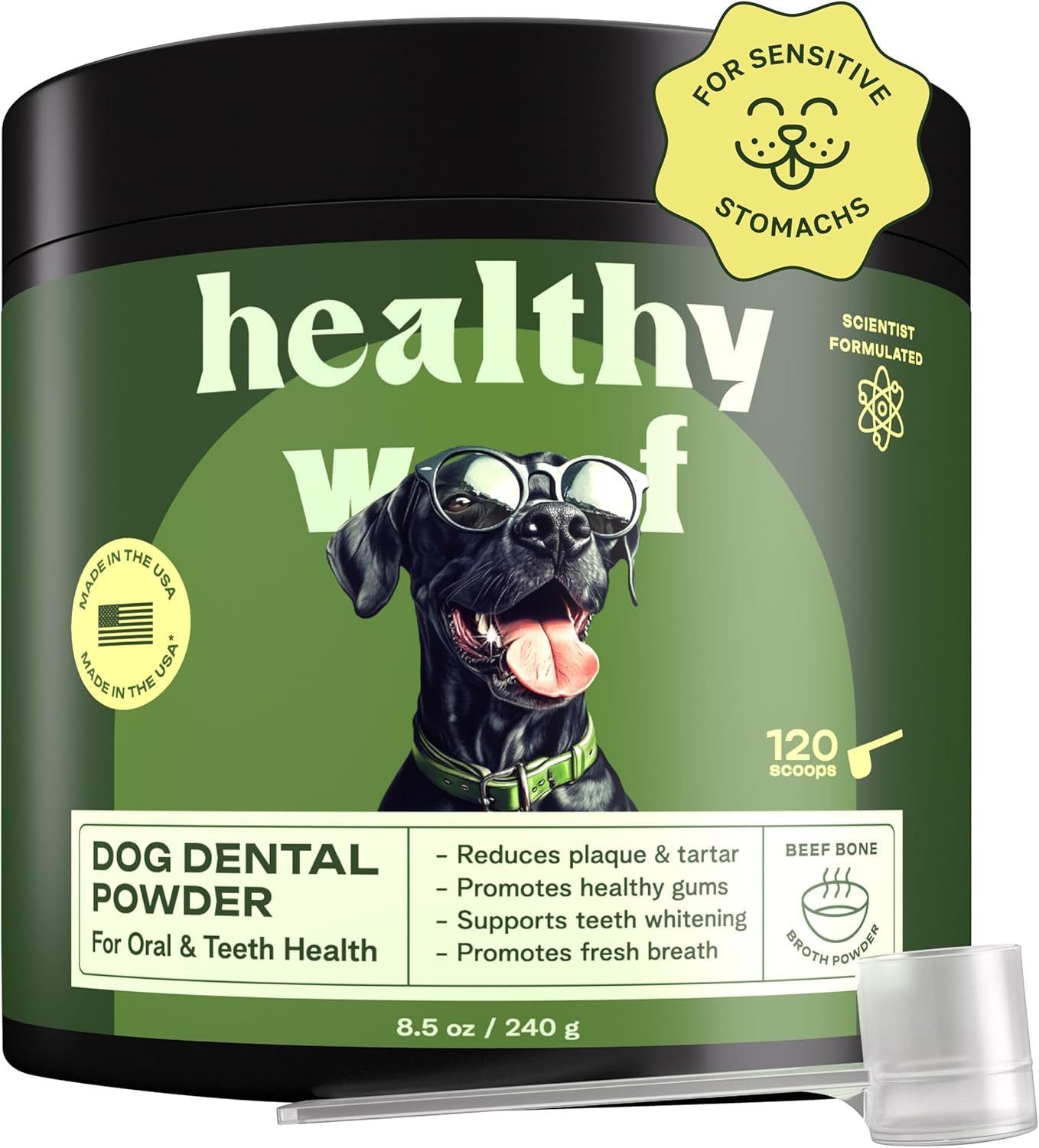 Dog Dental Powder with Icelandic Kelp, Enzymes & Green Tea – Dog Breath Powde...