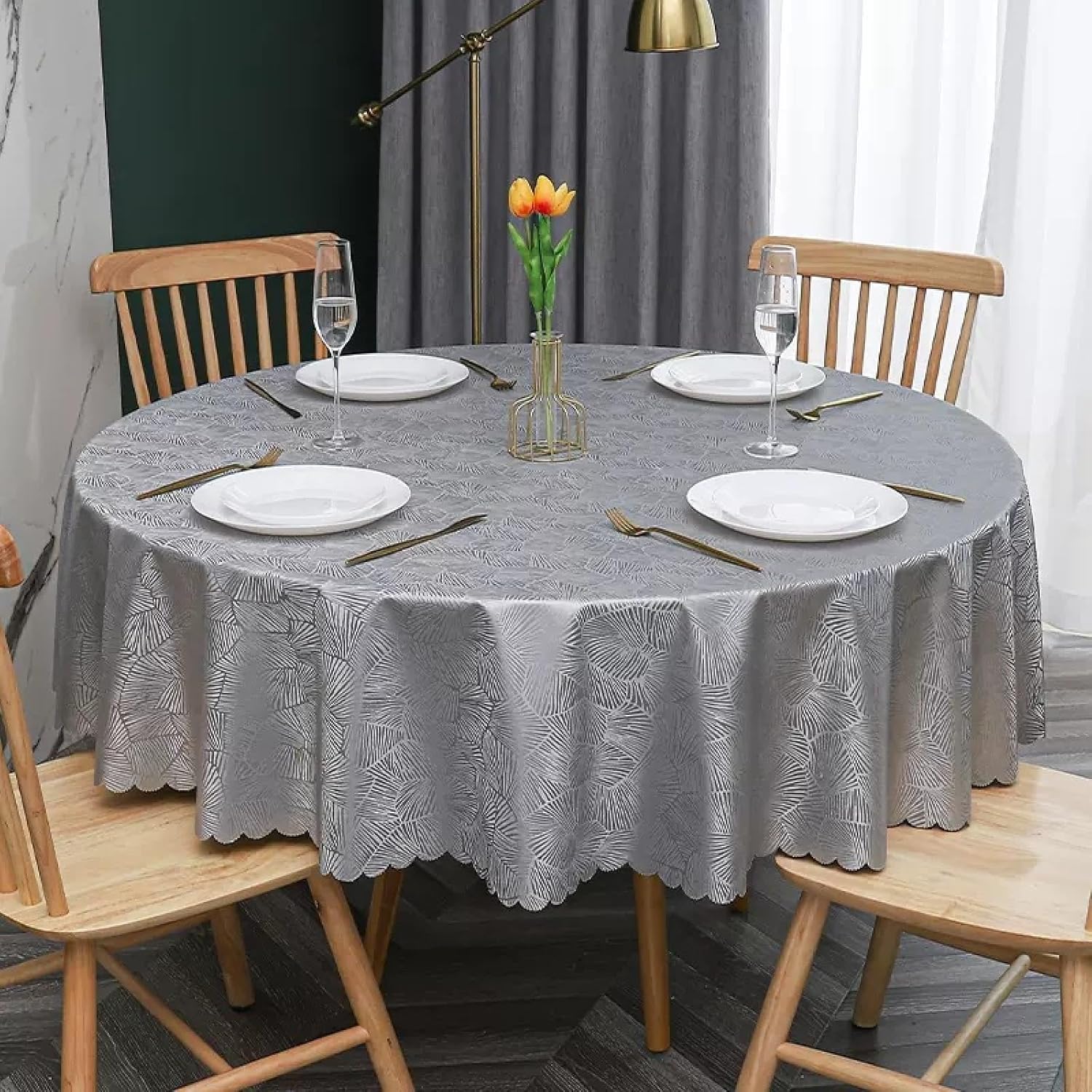 Heavy Duty Vinyl Table Cloth,Wipe Clean Round PVC Tablecloth,Oil Proof Waterproof Stain Resistant Proof Tablecloth, Wipeable Table Cover for Outdoor and Indoor 55x71 Inch 140x180cm