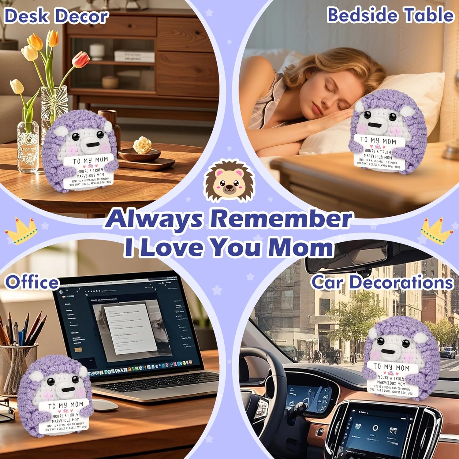 Valentines Day Birthday Gifts For Mom From Daughter Son, Funny Crochet Hedgehog Long Distance Present, Unique Gift For Mother In Law Step Bonus Mama, I Love You Mothers Day Small Cute Decor - Image 4