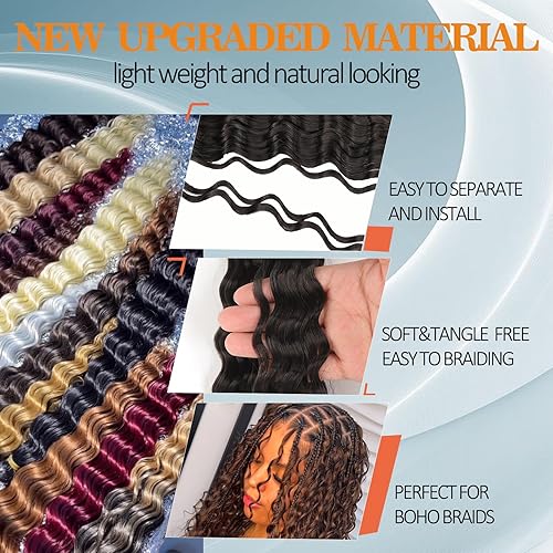 Miniatura 4 de Cabello de ganchillo Ocean Wave 8 paquetes de cabello rizado rizado trenzado de 30 pulgadas de cabello ondulado profundo con cabello de ganchillo
