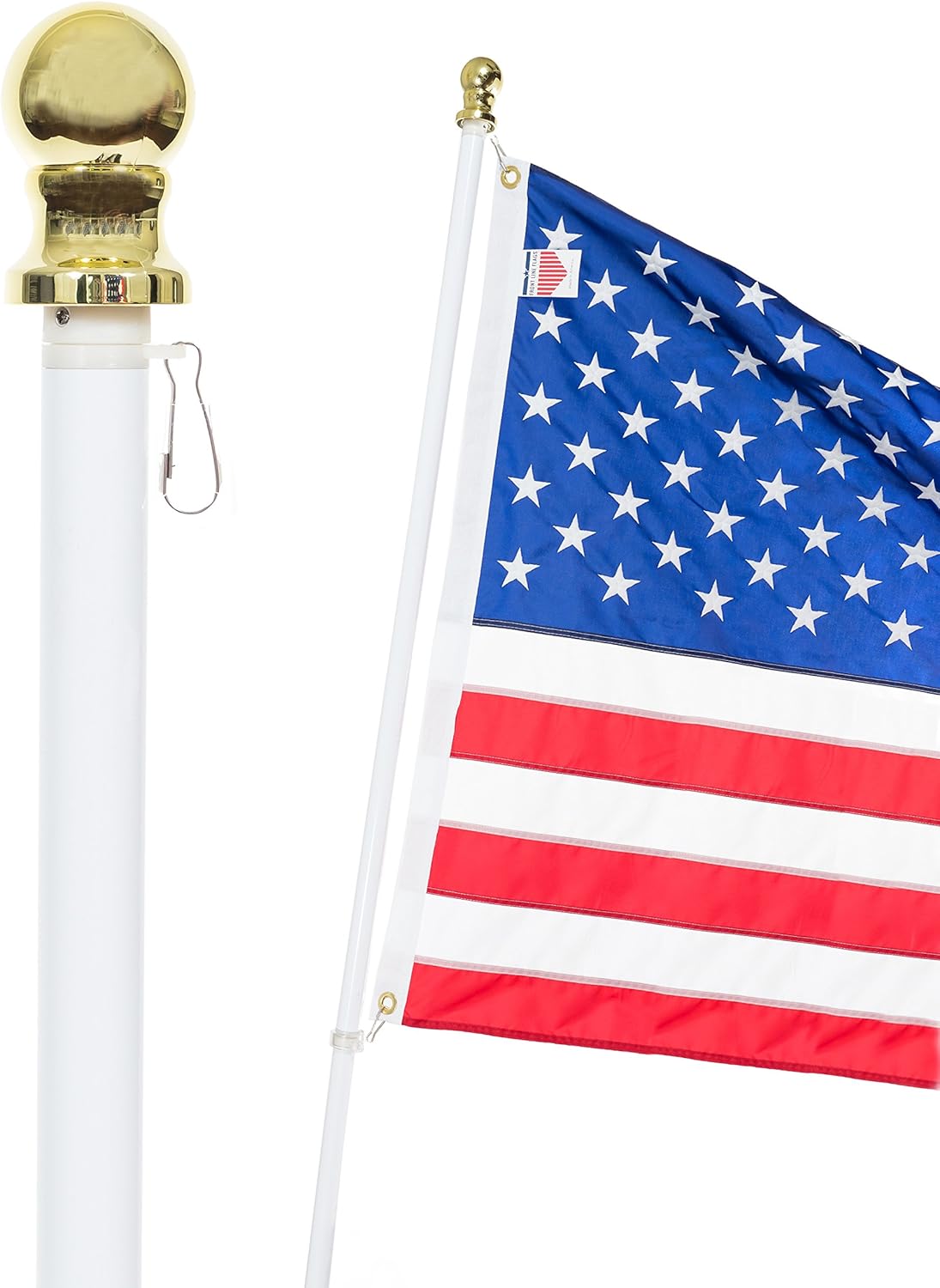 6FT White Tangle Free Spinning Flag Pole for House – Heavy Duty Aluminum Flagpole with Rustproof, Wind Resistant Design & Metal Rings – Outdoor Wall Mount for Residential or Commercial Use
