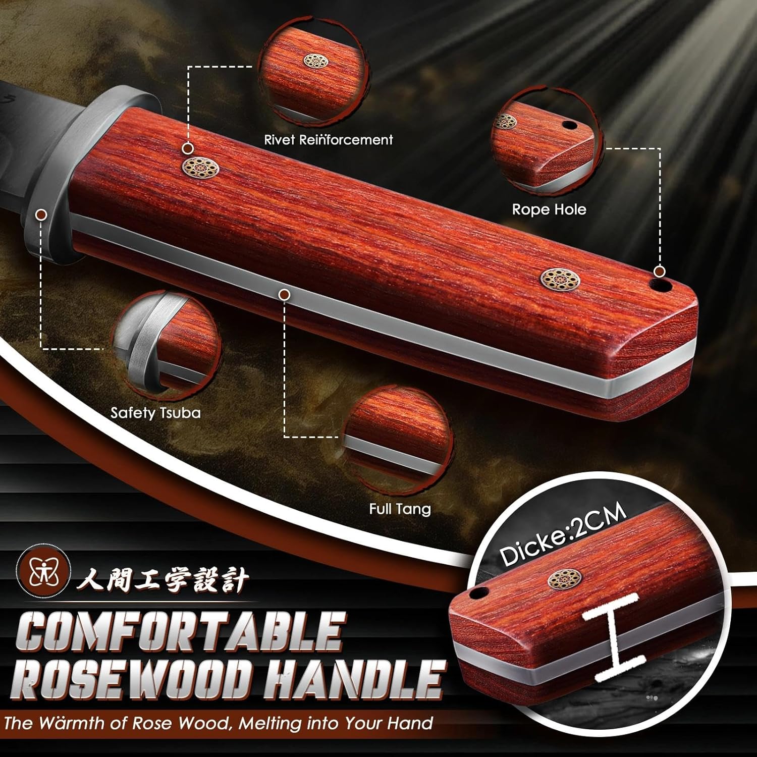 Tanto Fixed Blade Knife - Japanese Outdoor Survival Knives with Leather Sheath 5mm Thick Full Tang Bushcraft Knife for Camping Hiking Premium Gifts for Men