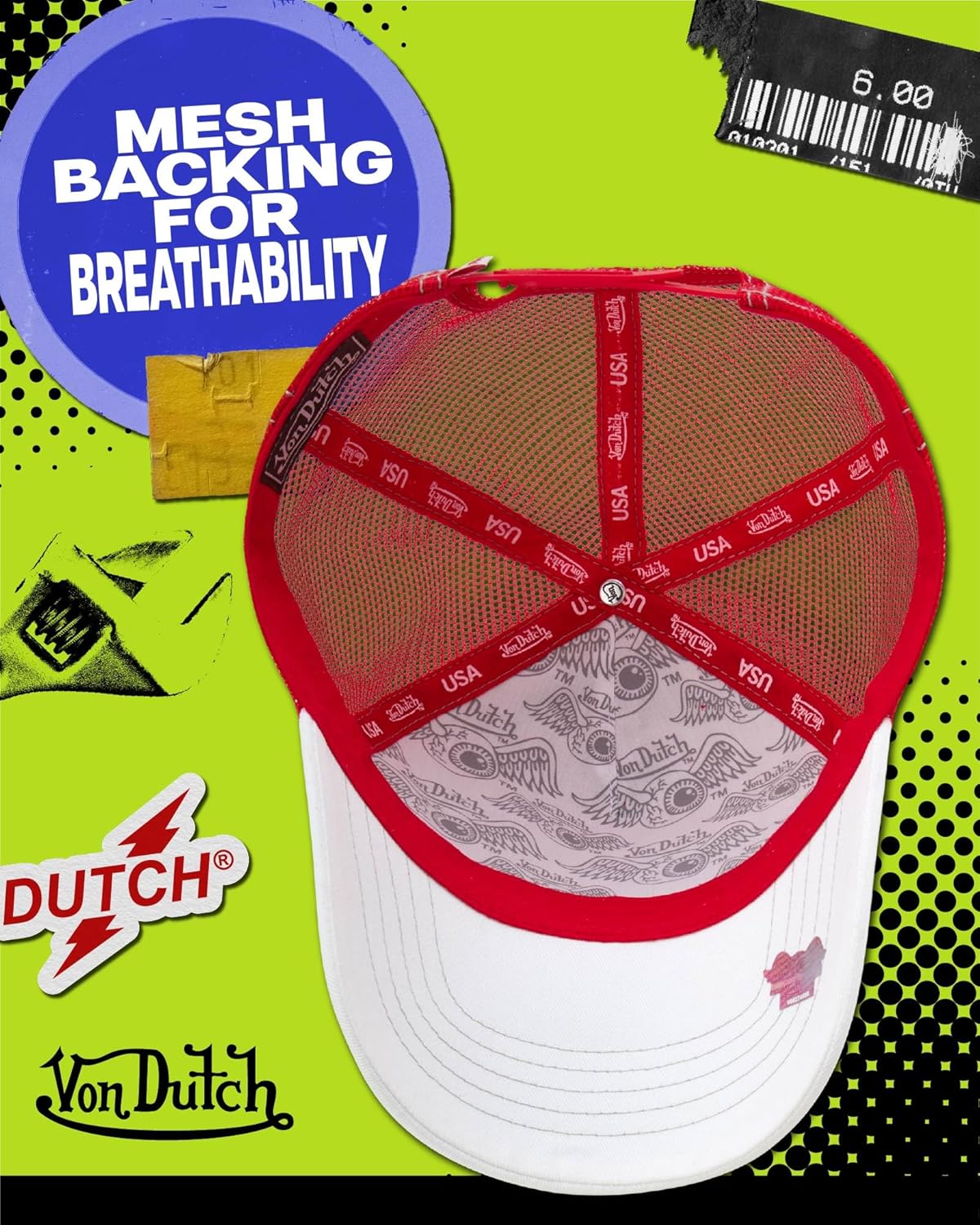 Von Dutch Unisex Trucker Hat - Curved Bill Mesh Back Retro Classic Colorblock Snapback Baseball Cap for Men and Women - Image 4