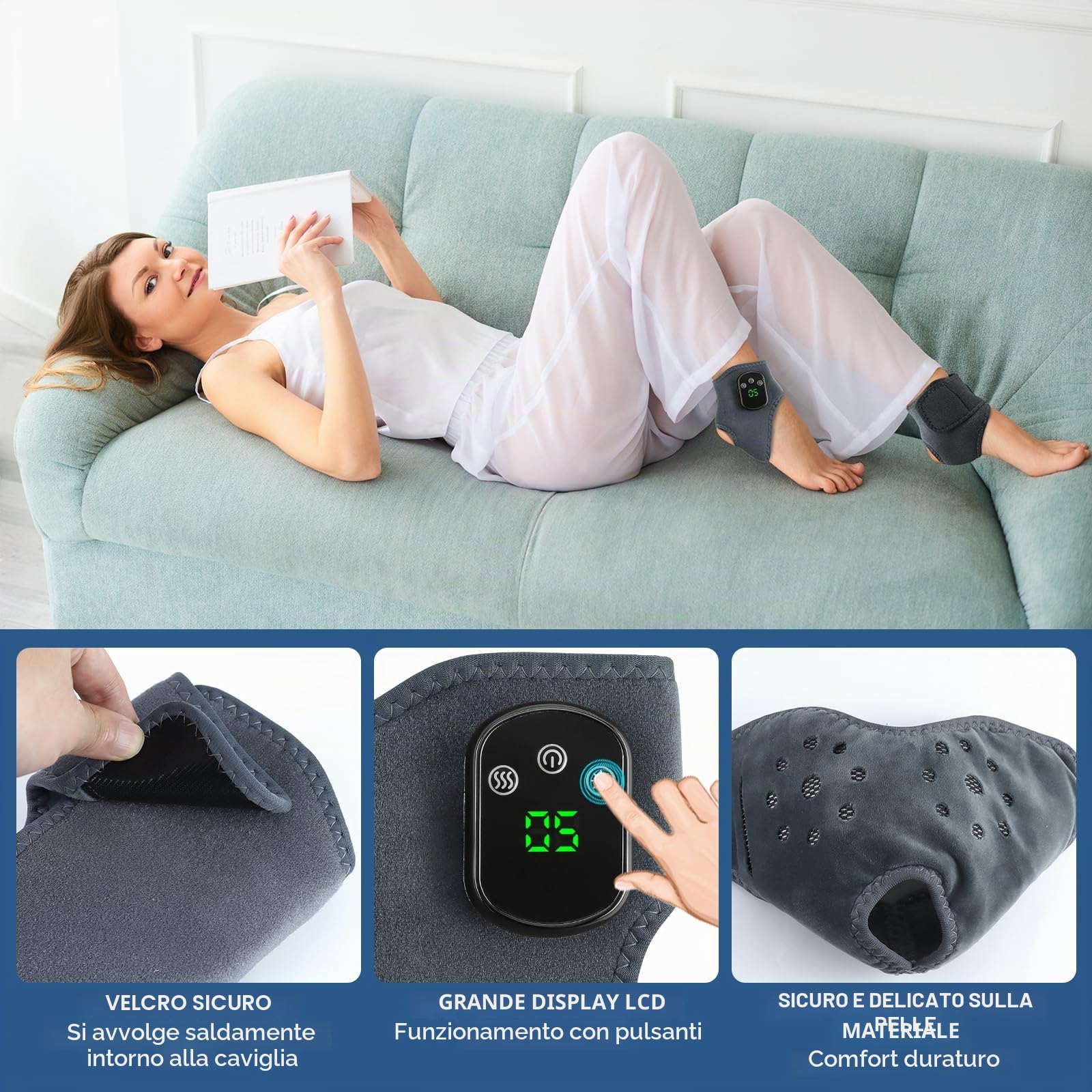 Massaggiatore Per Piedi, 2PC Massaggiatore Elettrico Riscaldato,USB Ricaricabile massaggiatore per Caviglie con 3 Modalità di Vibrazione,5 Velocità di Calore per Massaggio e Sollievo Disagio