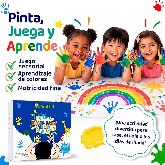 Foto 3 de 7 de Pintura de Dedos Lavable para Niños, 12 Colores, No Tóxica y Segura