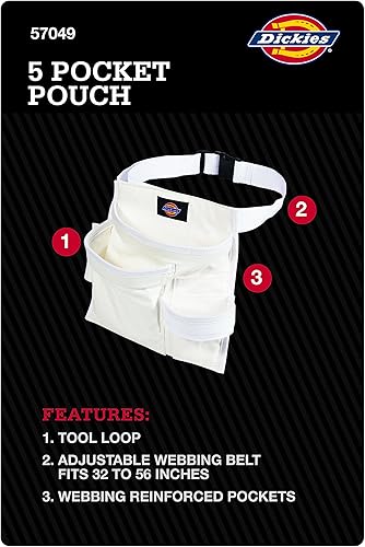 Miniatura 5 de Dickies Bolsa para cinturón de herramientas de un solo lado de 5 bolsillos, delantal de trabajo, construcción de lona duradera, cinturón ajustable