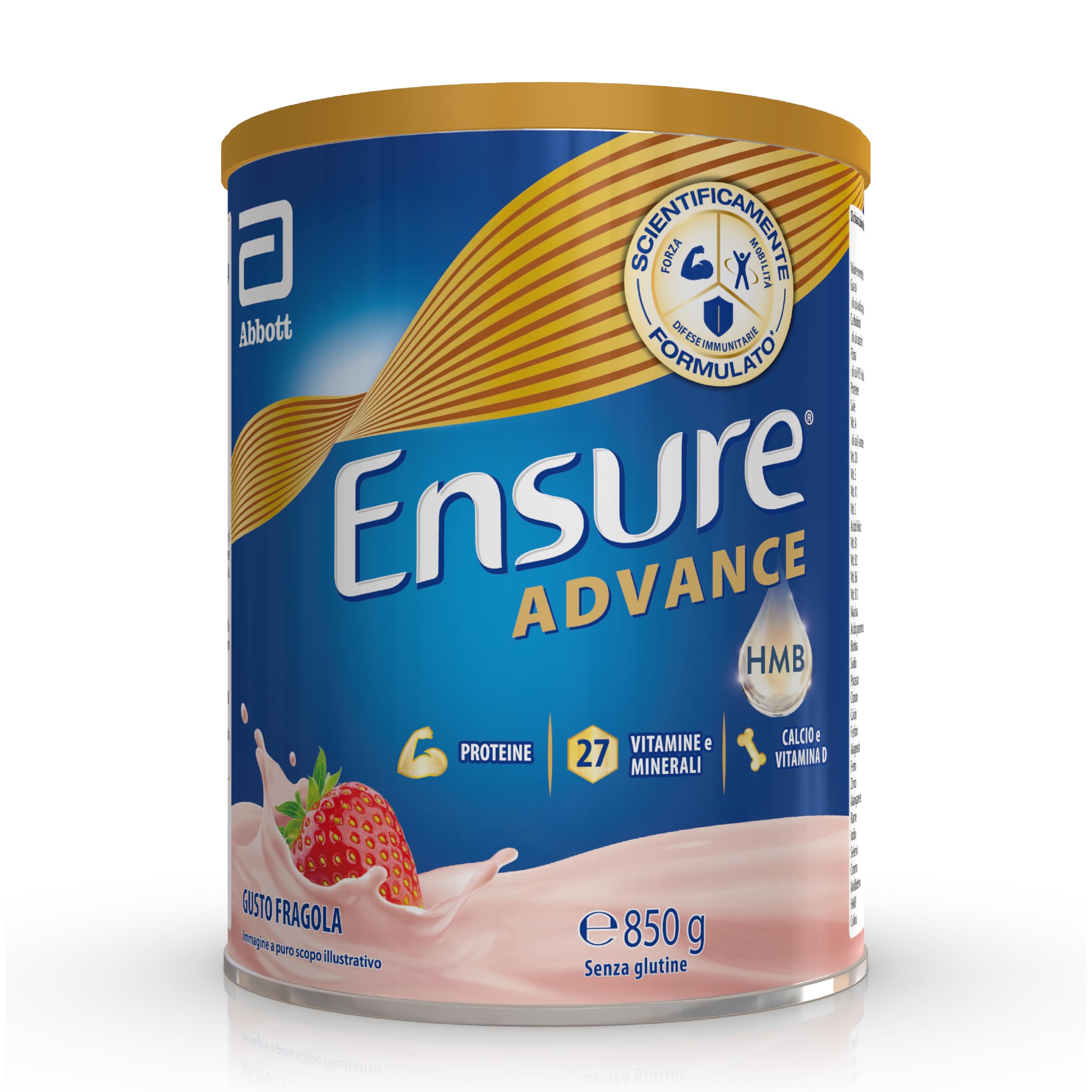 Ensure Advance Integratore Alimentare Proteico in Polvere, con 27 Vitamine e Minerali, Integratore Alimentare con Proteine, Calcio e HMB, Confezione 850g, Gusto Fragola