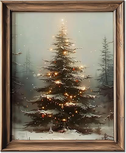 HubbgDesign Decoración de pared vintage para árbol de Navidad, decoración de pared de bosque, arte de pared rústico de invierno, impresión sin marco