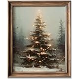HubbgDesign Vintage Christmas Tree Wall Decor, Christmas Decoration, Forest Wall Art Decor, Rustic Winter Holidays Wall Art, Print Unframed (8x10in, Christmas Tree with Lights)