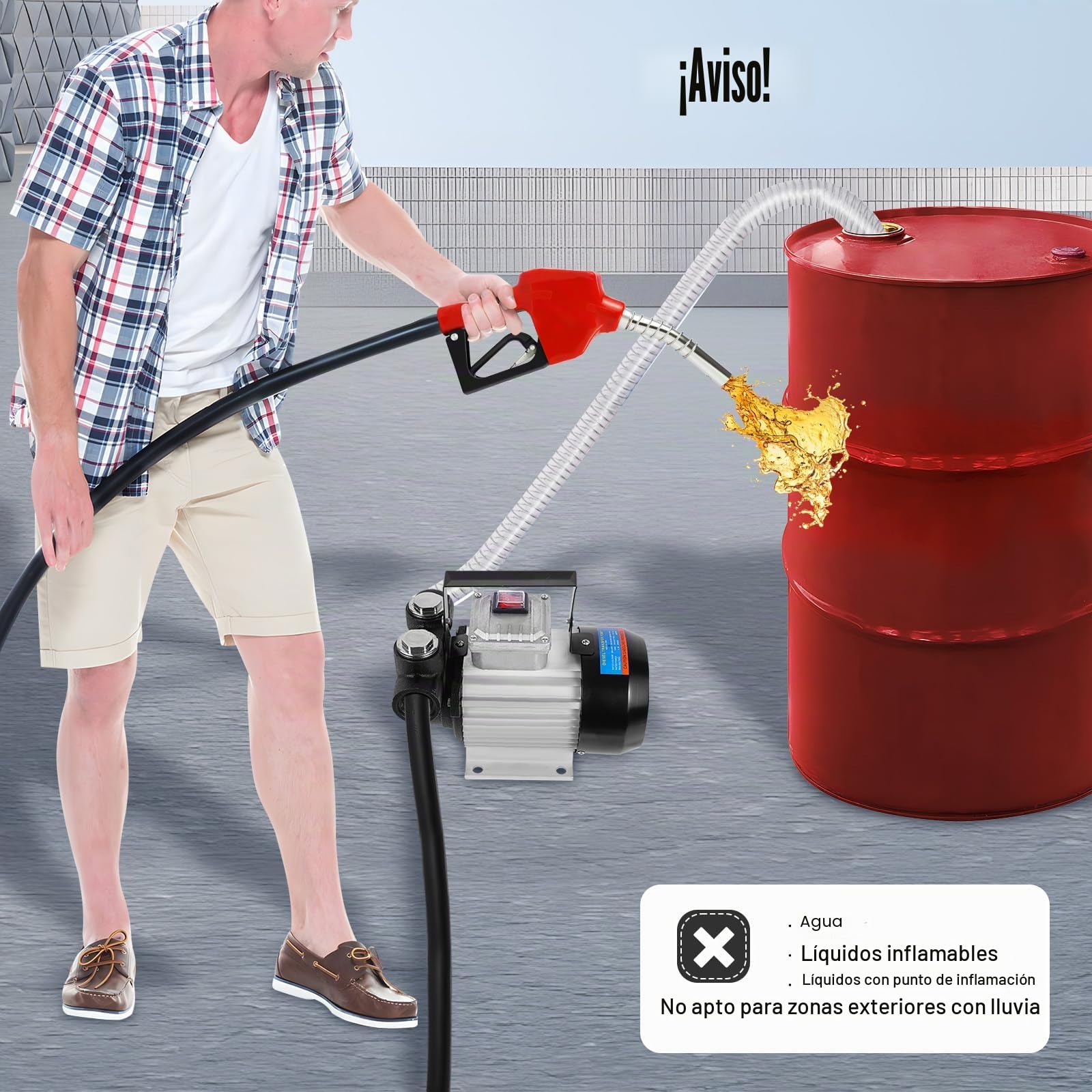 Bomba diésel, 230 V, 550 W, bomba autocebante, 60 L/min, bomba de gasóleo, juego completo, aspiración máxima de 5 m, pistola de llenado automática, bomba de aceite para maquinaria de construcción