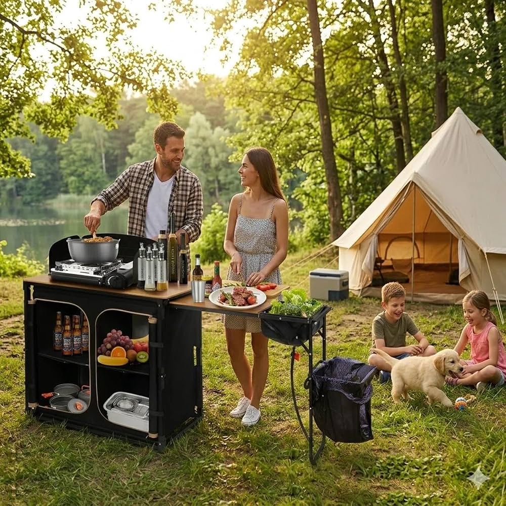 Amazon.com : KingCamp Bamboo Camp Kitchen Table, Slide-Out