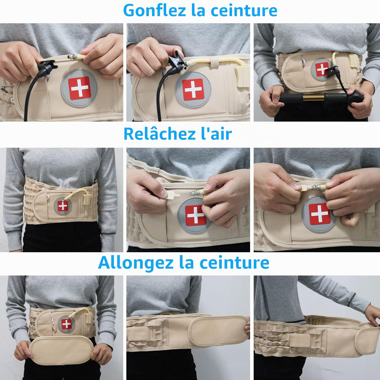 Ceinture Dorsale De Décompression - Ceinture De Soutien Lombaire Pour Les Hommes Et Les Femmes, Dispositif De Traction Dorsale Adapté Au Tour De Taille 74-124 cm (Beige)