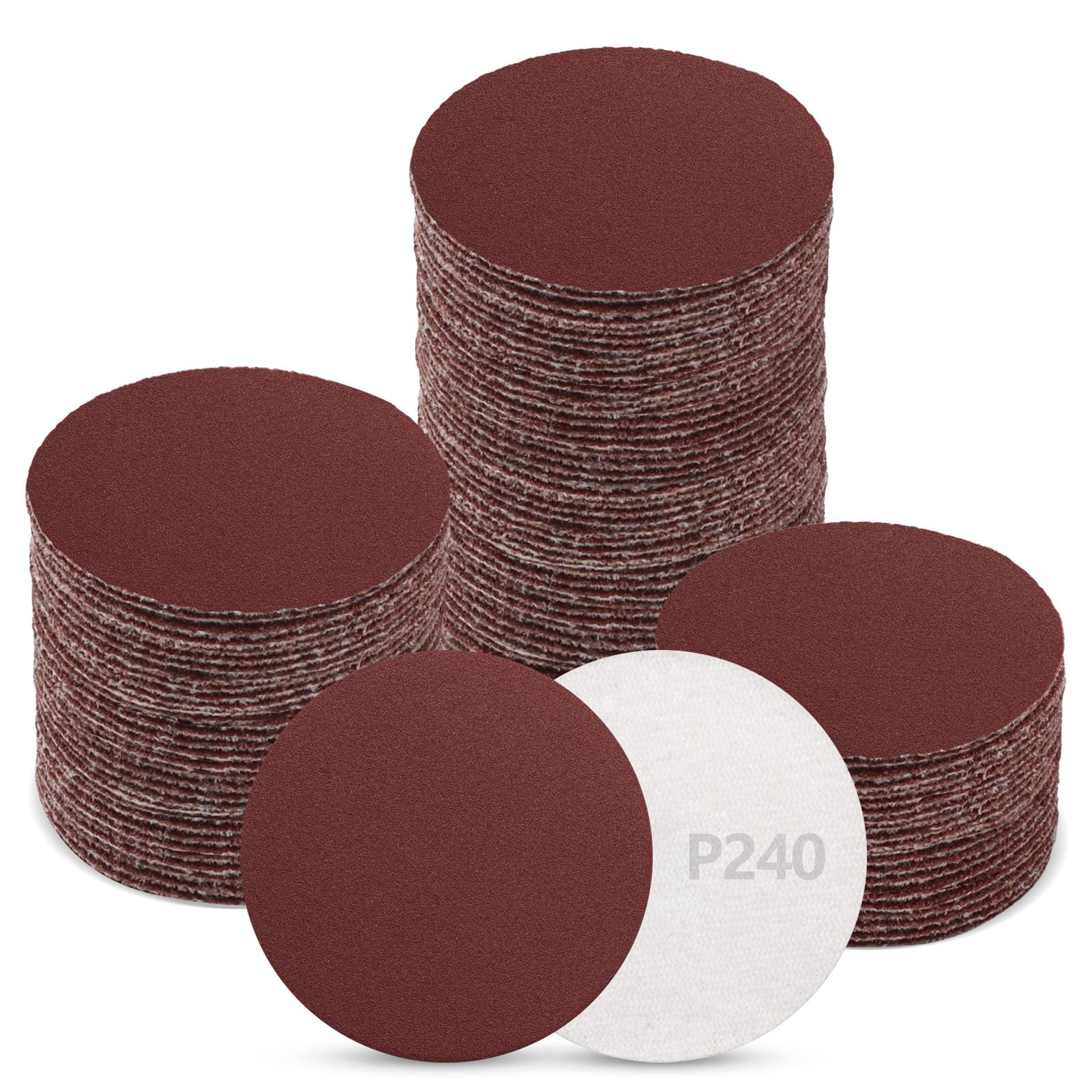 ZEHIQ 120 PCS 2 Inch Sanding Discs,240 Grit Alumina Hook and Loop Sander Pads,No-Hole Sandpaper,Durable Orbital Sander Attachments for Drill, Grinder,