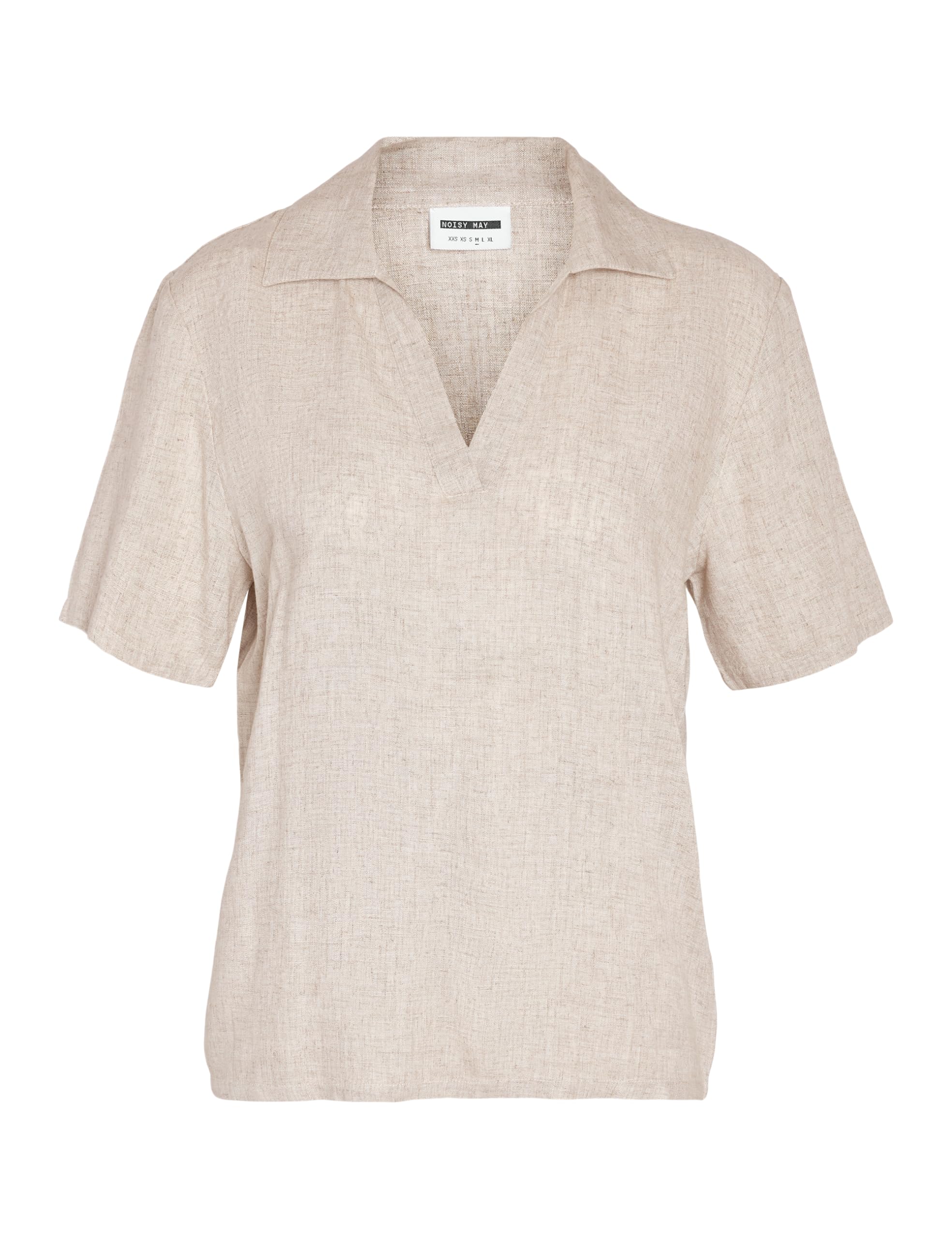 Noisy may Damen Top Lässiges Polokragen Shirt Bequeme Kurzarm Bluse, Farben:Natur, Größe:M