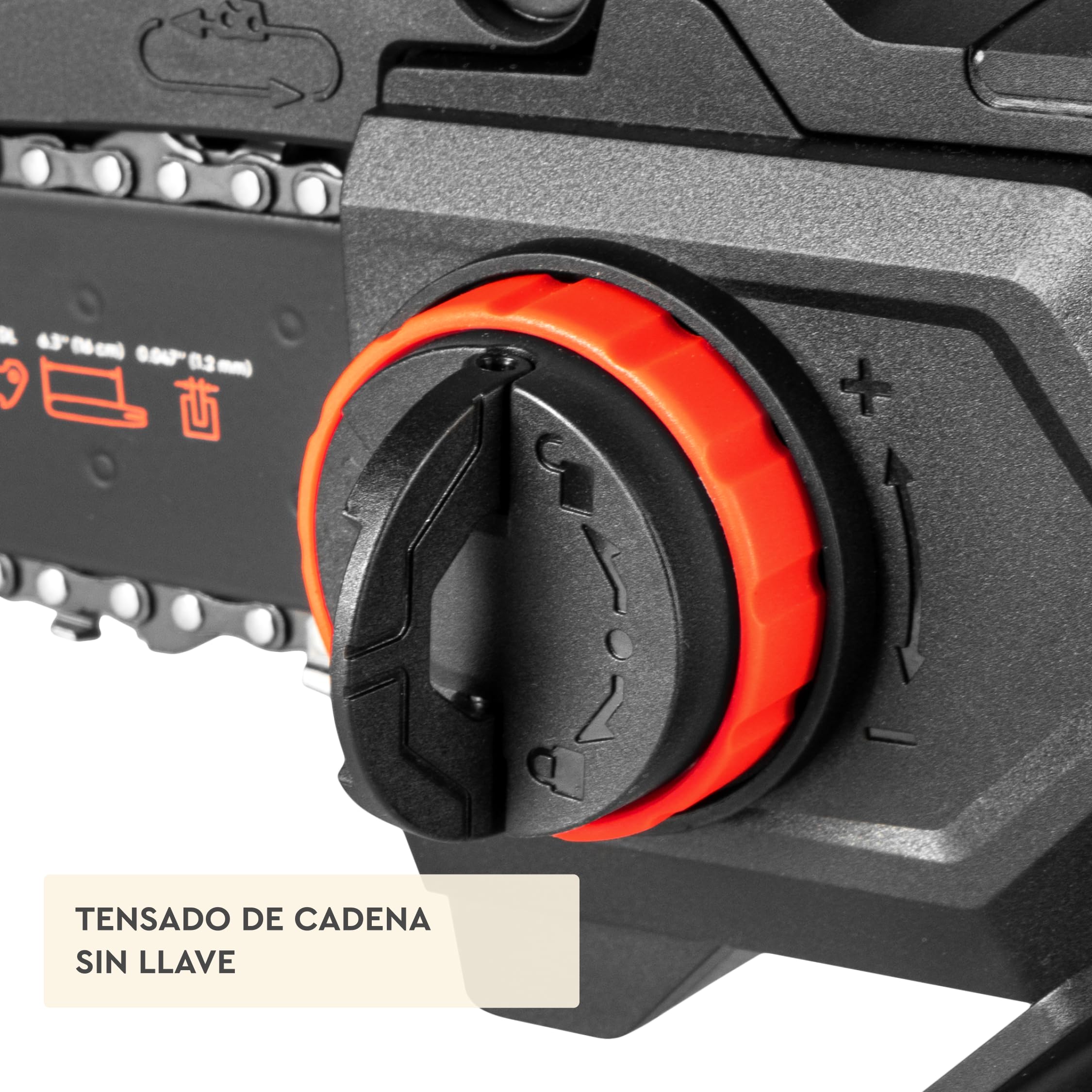 Mini Motosierra Batería DMS-201BC - Motor Brushless 20V, 4.400 RPM - Motosierra Eléctrica Pequeña Compacta, Guía 16 cm, Cadena 7,5 m/s, 1,2Kg, Tensado Sin Llave - Batería 6Ah y Cargador - Por Dnipro-M