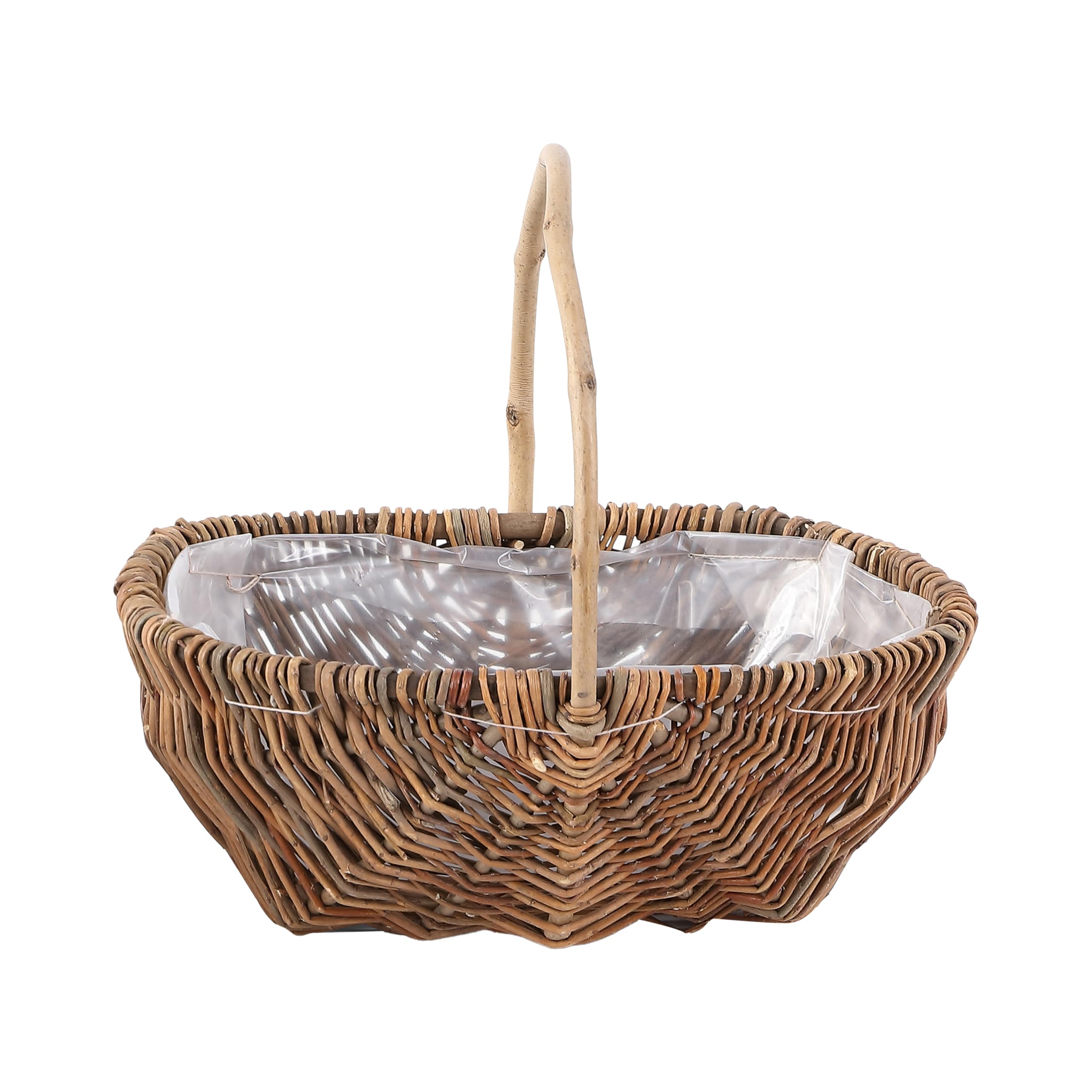 Wickerfield Girls Beige Garden Trugs, Woven Wicker Baskets With Handle, Garden Trug Basket With Waterproof Lining, Rustic Willow Vegetable Trug, Oval Wicker Easter Hamper Basket Flower (Small)