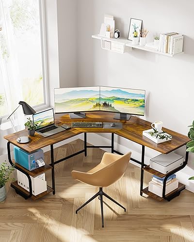 Miniatura 4 de Teraves - Escritorio moderno en forma de L con estantes, escritorio de computadora/escritorio de juegos para oficina en casa de 64.84", mesa de